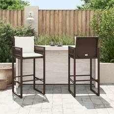 Acciaio Set da Bar all'Aperto vidaXL Patio Stools with Cushions 2 pcs Brown Poly Rattan Set da Bar all'Aperto