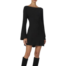 Boat Neck Dresses French Connection Ennis Satin Longsleeve Mini Dress - Black