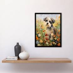 Marlow Home Co. Shih Tzu In Wildflower Field - Single Picture Frame Prints - Multicoloured (43.3 cm H x 33.3 cm W) Framed Art