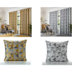 Curtains & Accessories Alan Symonds Skandi Geometric Jacquard Lined Eyelet Ring Top Curtains 46" x 54" Blue