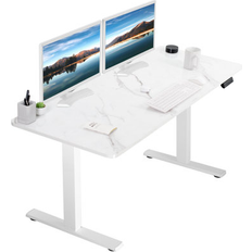 Writing Desks VIVO Electric 60” x 24” Stand Up White Marble Dry Erase One-Piece Table Top White Frame DESK-KIT-1W6WM Writing Desk