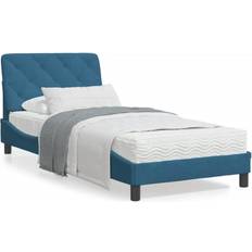 vidaXL Bett mit Matratze Blau 90x190 cm Samt Bettrahmen