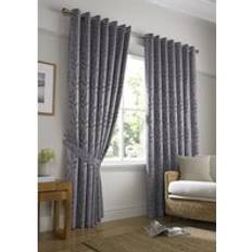 Curtains & Accessories Alan Symonds Tivoli Leaf Lined Ring Top Curtains 229 cm x 274 cm - Silver