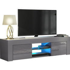 Dark grey tv unit Creative Furniture Modern Free LED Dark Grey Matt Body & Gloss Doors TV Bench 130x35cm