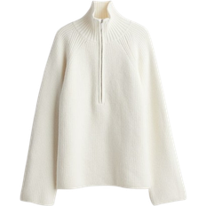 L - Polyamid Oberteile H&M Zip Top Rib Knit Jumper - Cream