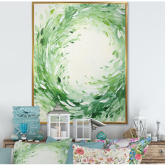 Framed Art Design Art Verdant Green Wreaths Whirl Wall Prints 32.0 H x 16.0 W x 1.0 D in Metal Gold Floater Framed Art