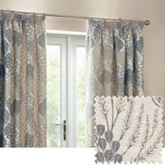 Wylder Nature Ophelia Floral Jacquard Pencil Pleat Curtains 168 cm x 229 cm - Mid Blue