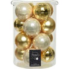 Glas Weihnachtsbaumschmuck Decoris Weihnachtskugel Glas d8 cm Perle/Gold 16 Stk Weihnachtsbaumschmuck