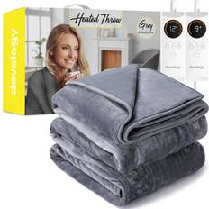 Devology Dual Control Heated Throw Electric Blanket 12H Timer King Size 230 x 250 cm - Blankets Grey