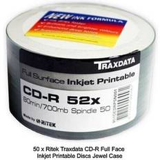 Traxdata CD Optical Storage Traxdata 50 x ritek cd-r full face 52x 700mb inkjet printable discs in shrink