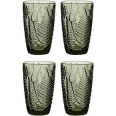 Dibor Luxury Green Leaf Embossed Tall Drinking Glass 35cl 4pcs