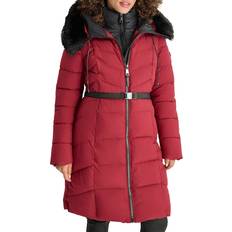 Red Coats DKNY Women's Bibbed Faux-Fur-Trim Hooded Puffer Coat - Tibetan