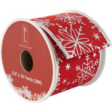 Gift Wrap Ribbons Northlight 35681116 2.5 in. x 10 Yards Shimmering Red with Silver Snowflakes Wired Craft Christmas Ribbon