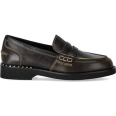 Dam - Gråa Loafers Ash Läder Mockasin Med Nitar - Brun