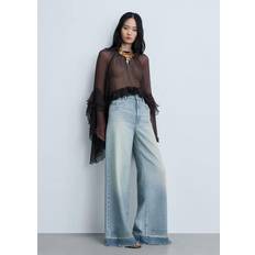 Clothing Mango Devin wideleg jeans with frayed hem light blue Woman Light Blue