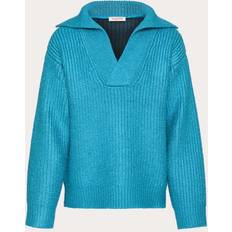 Silk Clothing Valentino Silk-Blend Spread-Collar Sweater turquoise