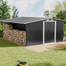 Black Sheds Living and Home 8.4 x 8.5 ft Black Metal Shed Garden Storage Shed With 8.5 X 2.1 Ft Log Store (Building Area )