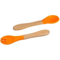 Bamboo Baby Weaning Fork & Spoon Set Orange One Size