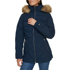 Tommy Hilfiger Women Coats Tommy Hilfiger Women's Bibbed Faux-Fur-Trim Hooded Puffer Coat - Navy