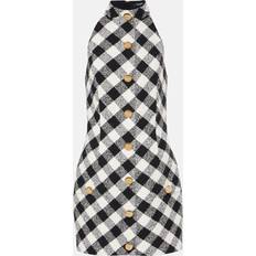 Balmain Short Dresses Balmain Halterneck cotton-blend tweed minidress black (UK 14)