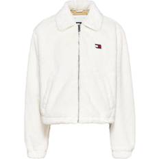 Tommy Jeans Zip Up Faux Fur Crop Jacket - Ivory