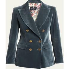 Velvet Blazers Etro Blazers, female, Blue, Blue Velvet Double-Breasted Jacket