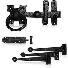 XFORT Range Rope Ring Gate Latch Pack, Black Antique Finish Ring Gate Latch, Hinges And Straight Bolt - One Size