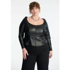 Leather - Women Blouses Eloquii Plus Faux Leather Zipper Peplum Top Black