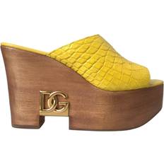 Dolce & Gabbana Gul Læder Træ Kile Slide Sandaler Gul