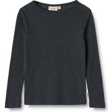 Top Wheat Kid's Gestreiftes Langarm-Shirt Wool Silk Merino base layer Years, black