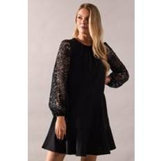 Clothing Wallis Occasion Lace Sleeve Drop Hem Shift Dress Black