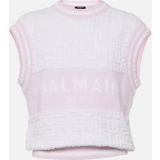 Balmain Dame Toppe Balmain Monogram wool and cotton-blend knitted top white