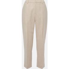 Brunello Cucinelli Pleated cotton straight pants beige