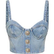 Balmain Dame Toppe Balmain Denim Top Med Tynde Stropper - Blå