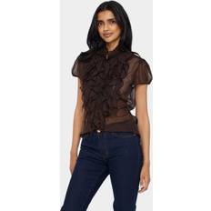 Transparent - Women Shirts Saint Tropez Shirts, female, Brown, Crinkle SS Shirt Dark Oak