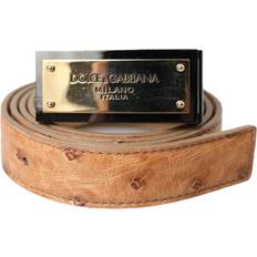 Beige Belts Dolce & Gabbana Beige Leather Gold Logo Engraved Buckle Belt Beige