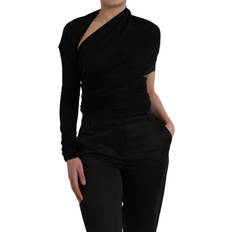 Women - XXXS Blouses Dolce & Gabbana Black Wool Cutout Asymmetric Long Sleeve Top IT40