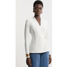 Karen Millen Women Jackets Karen Millen Figure Form Bandage Knit Side Zip Longline Jacket Ivory