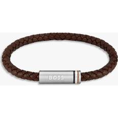 Stainless Steel Bracelets BOSS Aresi Braided Leather Bracelet Brown