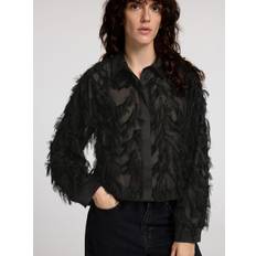 Cropped Skjorter Selected Femme Sort Slfmyline Ls Fluffy Cropped Shirt