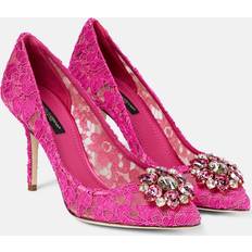 Schoenen Dolce & Gabbana Taormina Lace Pump In Crystals Fuchsia Lace