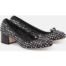 Crystal-embellished leather pumps