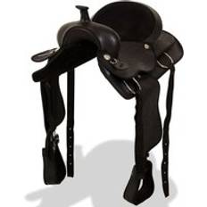 16" Selles de Cheval vidaXL Selle Bridon et Col de Poitrine Cuir Véritable 15 Noir Equitation