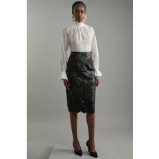 Clothing Karen Millen Petite Cutwork Pu Tailored Midi Skirt Black