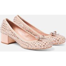 Crystal-embellished leather pumps