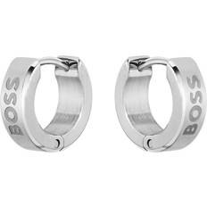 Men Earrings BOSS Silver-tone hoop earrings with engraved logos