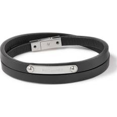 Saint Laurent Leather and Silver-Tone Wrap Bracelet Men Black