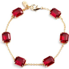 Red Bracelets Lauren Ralph Lauren Gold-Tone Square Stone & Fine Chain Link Bracelet Red Cherry (ONE SIZE)