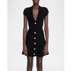 Velvet Dresses Balmain V-Neck Velvet Flare Mini Dress BLACK (42 FR (10 US)