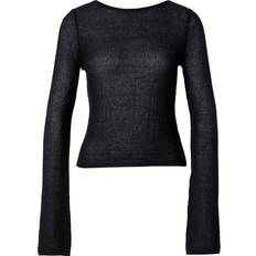 Monki Ribstrikket top med ærmer med svaj og lav ryg sort-Black